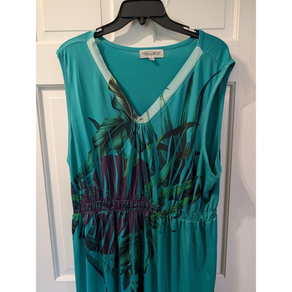 Closet Full Teal Sleeveless Dress Womens XXL Printed Elastic Waist